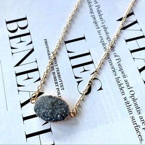 Gold Durzy Round Necklace Link Gray Sparkle Stone
